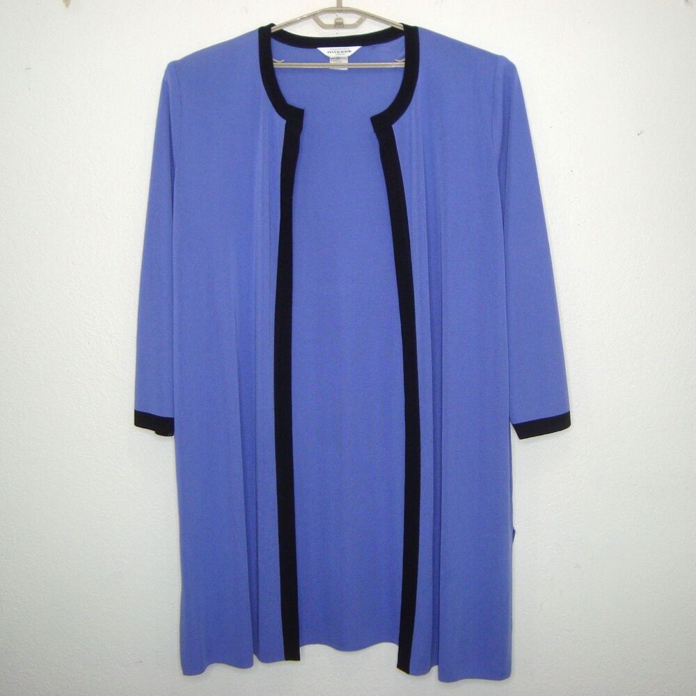 Exclusively Misook Long Duster Cardigan Jacket Periwinkle Blue